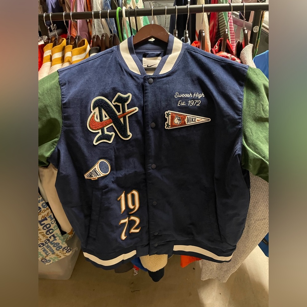 NWT Nike Corduroy Varsity Bomber Jacket 1972 Swoosh Letterman Men’s XXL